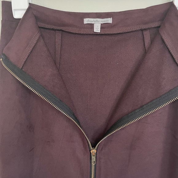 Charlotte Russe Faux Suede Brown Zipper A-line Skirt - Picture 4 of 9